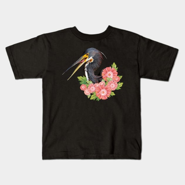 Tricolor Egret Kids T-Shirt by obscurite